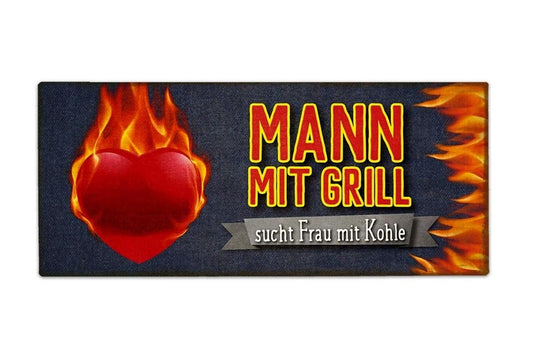 Schild 30,5x13 Mann mit Grill