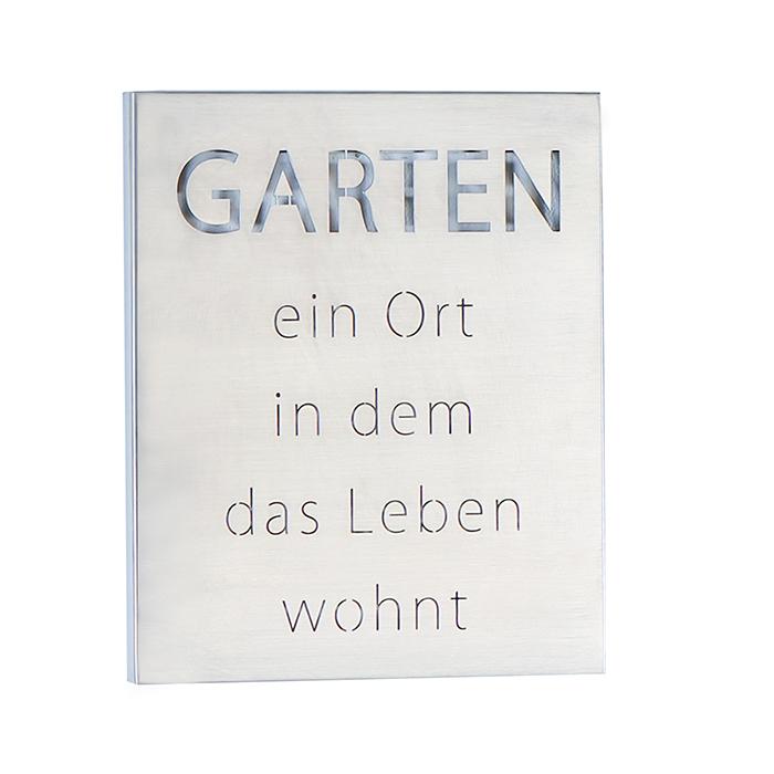 Wandschild "Garten..." Edelstahl